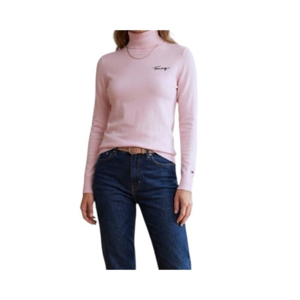 Tommy Hilfiger Pink Turtleneck Button Cuff Contemporary Sweater Top Size XL